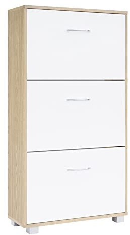 Casaria® Schuhschrank für 18 Paar Schuhe Schmal 115x60x25cm 3 Klappen Hoch Holz Geschlossen Kippsicherung Flur Diele Schuhkipper Schuhkommode Eiche Weiß