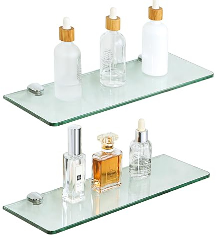 SAYAYO Estanteria Baño Pared Estante Ducha Cristal 38cm con Estante Vidrio Rectangular Transparente 2 Pieza Estanteria Ducha Organizador para Baño y Cocina, EGBL1012R-C-2P