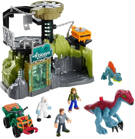 Fisher-Price Coffret Labo des Dinosaures Imaginext Jurassic World avec Figurines Owen Grady Maisie et Dr Grant, Therizinosaurus et Dimitrodon, à partir de 3 Ans, HPT69