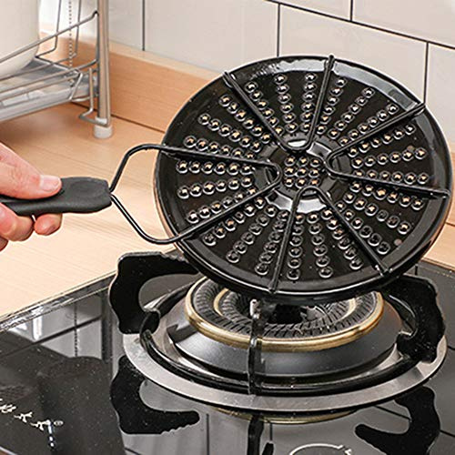 Wärmeverteiler für Induktionskochfeld, Wärmeverteiler, Simmer-Ringplatte, Emaille-Flammschutz-Simmerring, Flammenschutz, Induktionsdiffusorplatte mit Holzgriff, für Elektro- und Gasherd (schwarz)