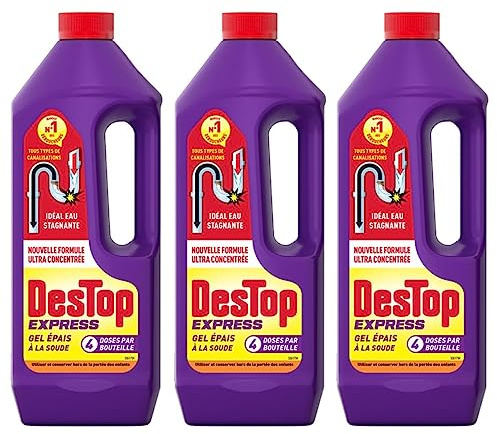 DESTOP Gel Express - Desatascador de desagües (3 x 4 latas, botella de 950 ml)