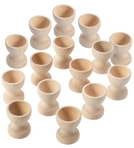 GOOHOCHY 15pcs Wooden Egg Holder Stand DIY Easter Egg Tray Wine Glass Shape Kids Painting Toy Smooth Surface Storage Cup