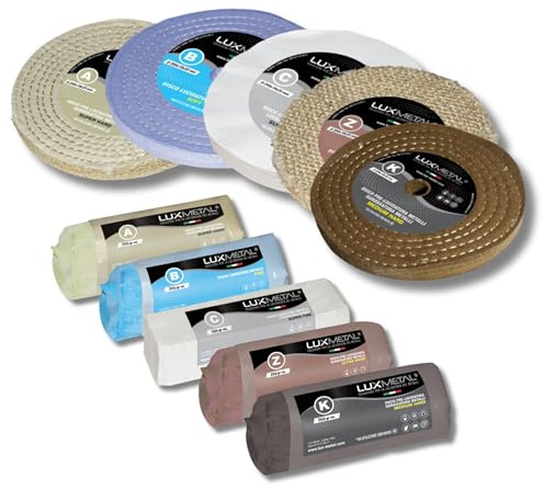 Lux Metal 5 Polierscheibe 200 mm 5 polierpaste 350 g set DIY kit Polierset Schleifpaste Metall, Aluminium, Bank Poliermaschine, Edelstahl, Messing, Kupfer, Holz, Kunststoff, schleifmaschinen messer