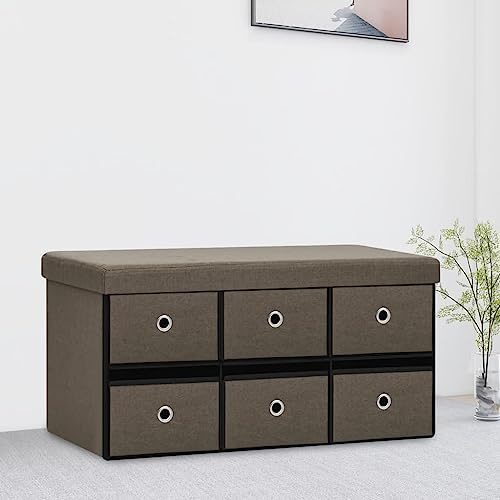 ZQQLVOO Bettbank Hocker mit Stauraum Flur Möbel Faltbare Sitzbank mit Stauraum Braun 76x38x38 cm Leinenoptik