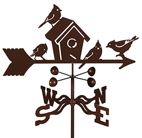 Vane Steel Birdhouse Weathervane 80” Height, Includes Metal Garden Mount, Wind Cups & Brackets | Hand-Crafted and Family-Owned, Made in The USA with Triple Powder Coating, Lim