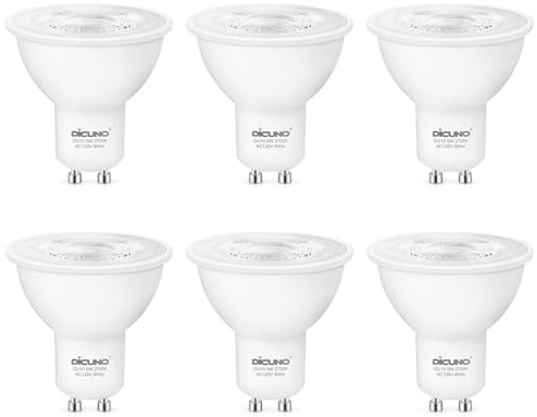 DiCUNO GU10 LED Bulb, 40W Equivalent, Warm White 2700K, Non-Dimmable, 450LM, MR16 GU10 LED for Spotlight, Track Lighting, 5W Recessed Ceiling Light Bulb with 38° Beam for Kitchen, Pack of 6