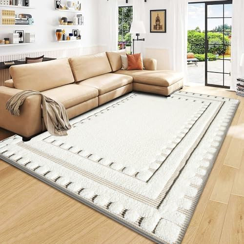 B&B Extra Large Bedroom Area Mat for Living Room Kitchen Laundry Floor and Hallway - Oriental Design, Cozy, Soft, Durable (Cream, 160 x 230 cm - Area Carpets)