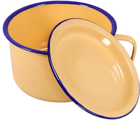 IMIKEYA Emaille Schüssel mit Henkel und Deckel - Vintage Ramen Schüssel Emailleware 7 Zoll 1.6 L - Emaille Salatschüssel Suppenschüssel Becken