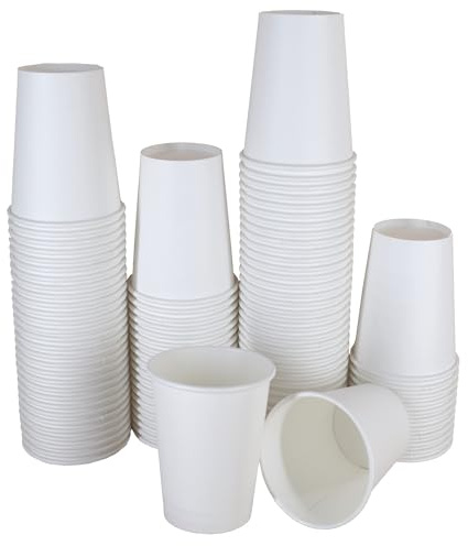 Sunrise Packaging 1000 x 8oz White Paper Cups for Hot & Cold Drinks - 240ml | Recyclable Leak-Resistant Single Wall Disposable Coffee/Tea Drinking Cups