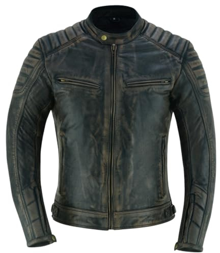 LOVO Chaqueta de Moto Vintage Marrón de Piel de Vaca, Forro y Protectores Removibles (FR/ES, Letras, XL, Regular, Regular, Auténtico cuero de vaca)