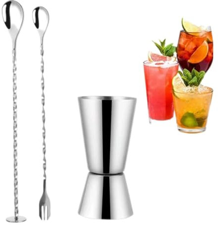 Dosatore Misurino Doppio per Cocktail 30ml /60ml Stile Giapponese 2 Cucchiaini Bar In Acciaio Inox Attrezzatura Per Bar,Discoteche,Party, Feste, Cocktail, Shaker (Argento)