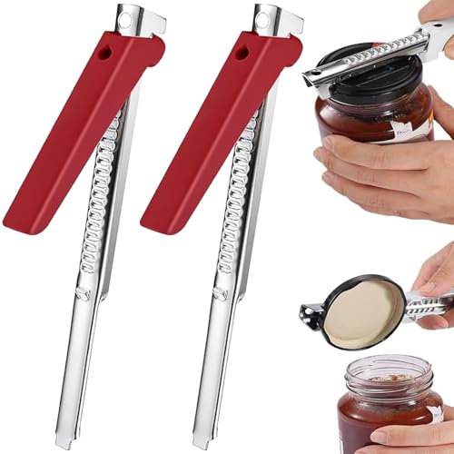 2Pcs Arthritis Glasöffner für Senioren Deckelöffner Glasöffner Schraubdeckelöffner Glas Öffner Glasdeckelöffner Müheloser Arthritis-Glasöffner Multifunctional Verstellbarer Griff Edelstahl (Rot)
