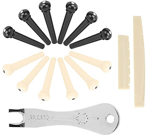 12-teiliges Bridge-Pin-Set für Akustikgitarre, Folk-Saiten-Peg-Set, Zubehör mit Sattelmutter-Abzieher