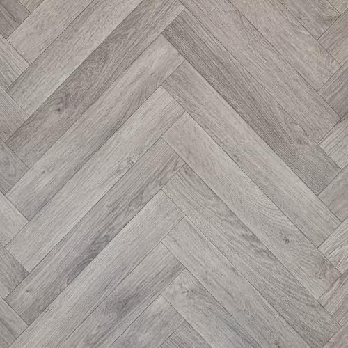 Grey Modern Herringbone Effect Eclipse Vinyl Flooring 2mm Thick Lino Roll Bathroom Kitchen (4m Wide x 3m Long)