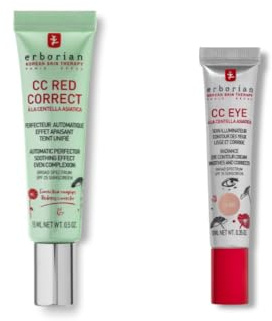 Erborian - Lot de 2 poduits : 1 Crème Teintée Anti-Rougeur CC Red Correct - Vert + 1 CC Eye Crème Contour des Yeux à la Centella Asiatica - Clair - Cosmétique Coréen