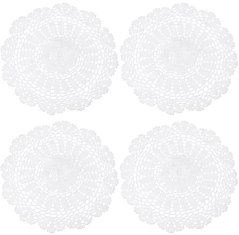 PATIKIL 11,02-Zoll-Häkeldeckchen, 4 Stück runde handgemachte Spitzenhäkelplatzsets Häkeluntersetzer für Tische Zuhause Hochzeit Küche Esszimmer Party Kommoden Dekoration, Weiß