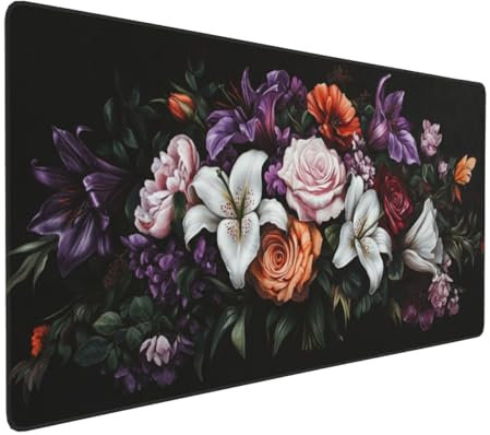 Gaming Mauspad XXL Blume Mousepad 1000x500x4mm Retro Verlängertes Mauspad Schreibtischauflage,Genähte Kanten Mauspad,Verbessert Präzision und Geschwindigkeit Wasserdicht Geeignet für Büro und Spiele