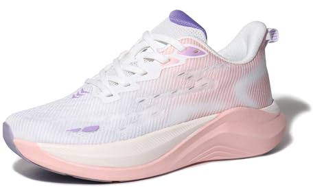 Hawkwell Zapatillas Deportivas Transpirables Cloud Zero Active Cushion para Mujer, para Caminar, a la Moda, para Gimnasio, enfermería, Trabajo médico, Tejido de Punto Blanco y Rosa, EU41