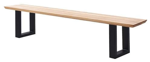 Lomadox Esszimmer Bank Sitzbank 200x40cm Eiche massiv geölt mit Schweizer Kante, U-Gestell schwarz Metall, Massivholz/Echtholz