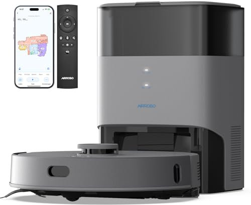 AIRROBO Saugroboter mit Wischfunktion und Absaugstation 3.5L, Staubsauger Roboter 5500Pa, Anti-Tangle-Bürsten, 240Min Laufzeit, LiDAR Navigation, T25+ Roboterstaubsauger für Tierhaare und Teppich