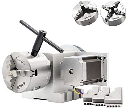 KOROBIE Schrittmotor, 80 Mm CNC 4. Achse CNC-Teilkopf/Rotationsachse/A-Achsen-Kit for Mini-CNC-Fräser/Graveur-Holzbearbeitungs-Graviermaschine hohes Drehmoment, Stabiler Betrieb(4Jaw 80mm)