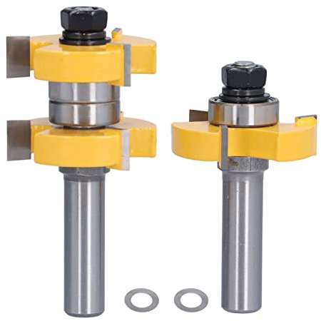 Baxnore Lot de 2 fraises à rainurer à languette, fraise à bois en acier au carbone avec embout en alliage, tige de 1/2 po en forme de T, fraise à 3 dents et 2 roulements pour le