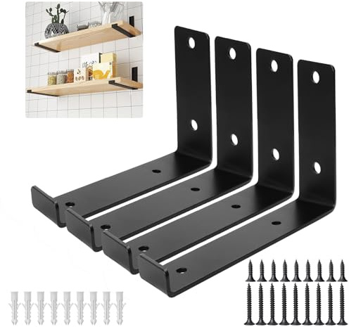SDLDEER 4 Stück Regalhalterung 20cm Schwerlastwinkel L-Form 90 Grad | Schwarz Regalbrett Halterung Industrielle Regal Wandhalterung Wandregal Halterung