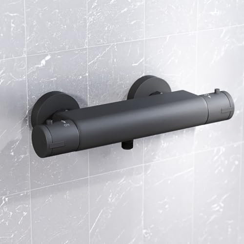 Nes Home Matte Black Round Thermostatic Shower Bar Valve with Single Outlet