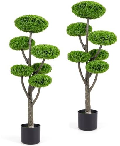 TANGZON Artificial Cypress Topiary Tree, 110CM/3.6FT 6-Ball Fake Cedar Tree in Pot, Indoor Outdoor Decorative Potted Faux Plant for Home Office Living Room Garden Porch (2)
