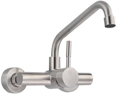 iFCOW Rubinetto da cucina montato a parete, miscelatore monocomando girevole in acciaio inox 304, rubinetto per acqua calda e fredda con regolatore di getto
