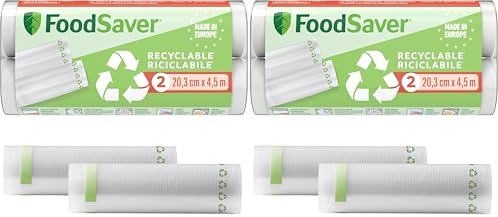 FoodSaver Rouleaux d’emballage sous vide | Sacs alimentaires recyclables et réutilisables | Conservent la fraîcheur de vos aliments jusqu’à 5 fois plus longtemps | Sans BPA | 2 rouleaux (20cm x 4,5m)