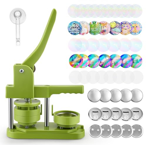 Badge Maker Button Machine with 50pcs 58MM Metal Pinback Accessories for Round Badge Making and 50pcs Fridge Magnet Bottle Opener,Gift Button, Team Badge, for Crafts and DIY Projects
