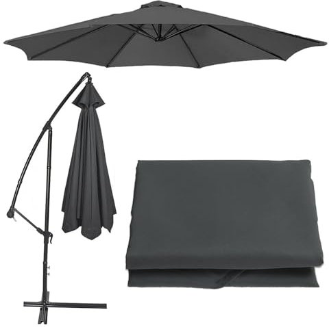 THEGA Replacement Parasol Cover, 6 Arms/8 Arms Replacement Parasol Fabric Cover, 300/270/200CM Replacement Parasol Canopy, Waterproof UV50+, For Standard & Cantilever Parasols(Grey,6 ribs-3m(9.8ft))