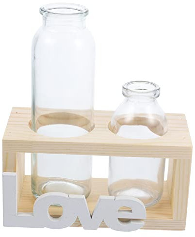 ifundom Glas Vasen Für Hydroponische Pflanzen Tischvase Mit Holzständer Für Zuhause Und Büro Dekorative Vasen Für Blumenarrangements Und Gartendekoration