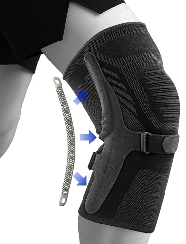 IQOUNIX Knee Support Men, Knee Support for Women with Dual Side Stabilisers & Adjustable Straps, One Size Fits All, Pack of 1, Black, for Running, Sports & Gym