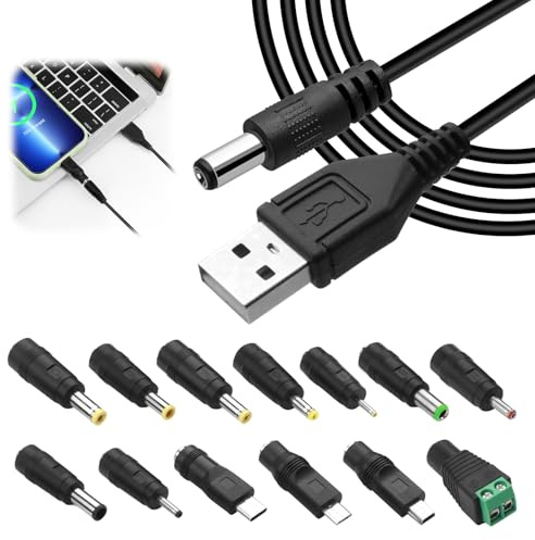 suuosl USB to DC Power Cable, Universal USB to 5V DC Power Cable with 13 Connector Plugs for Laptops, Routers, Speakers, Power Banks, Cameras, Fans, and More, DC 5V Chargering