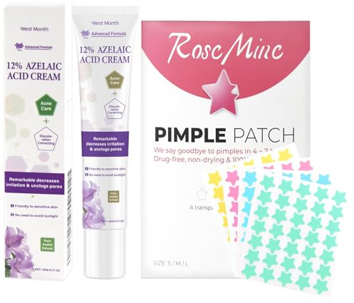 Ácido Azelaico Crema + Pimple Patch 200pcs,Azelaic Acid Serum,Parches Granos con Ácido Salicilico,Siero Antiacne Per La Pelle,Combatte Acne Reduce Acné y Enrojecimiento