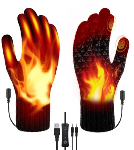 Lomffy Guanti Riscaldati USB per Uomo Donna, Dita Intere Dita Guanti Caldi Guants Mano Riscaldati Maglia, Mani Invernali Laptop Guanto 3 Temperatura Scaldamani Guanto per Interni Esterni Sci Campeggio