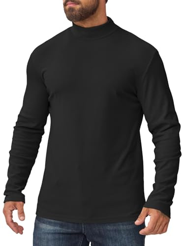 Camiseta Cuello Alto Hombre Termica Forro Polar Interior Elástica Slim Fit de Manga Larga Jersey Hombre Invierno Frío y Uso Diario Negro L