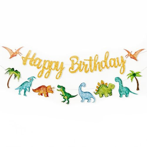 Torytoe Happy Birthday Girlande, 2 Stück Dinosaurier Girlande Geburtstag Happy Birthday Banner Geburtstagsparty Dekoration für Kinder, Mädchen, Frauen und Erwachsene