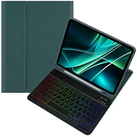 Colorful Backlit keyboard Case for iPad 9.7 (6th/5th Generation), Air , Air2 , iPad Pro 9.7 inch Case with Magnetic Detachable Bluetooth RGB Backlight Keyboard Cute Candy Color ,Dark Green+Black