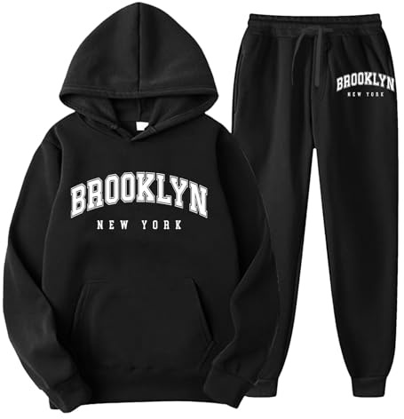 Generisch Completo da uomo Business Tuta sportiva per uomini e donne, e inverno, tempo libero, tinta unita, felpa con cappuccio, pantaloni con nappe, tuta sportiva da uomo Camicia Western, Nero , XXL
