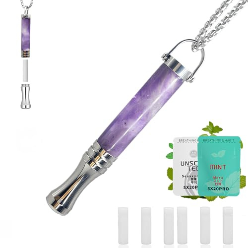 Breathing Necklace with Mint Cotton Core, Quit Smoking & Vaping Aid for Stress Relief, Meditation, Relaxation & Anxiety, Mindful Breathefree Calm Tool, Natural Switch from Bad Habits(Purple)
