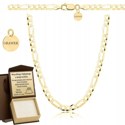ZELYA goldene Herrenkette FIGARO- vergoldetes Silber 925/585 klassische Kette Breite 3,5 mm- 10,3 mm - unisex massiv - Box und Anhänger mit Gravur als personalisiertes Geschenk