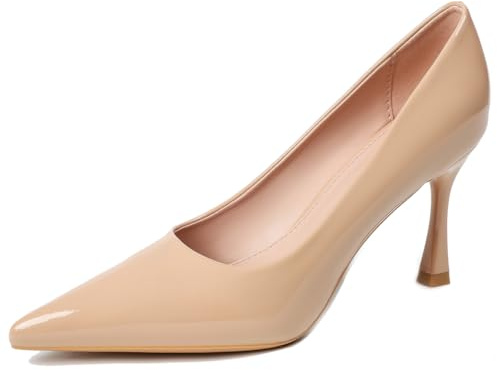 Scarpe da Sposa Eleganti Donna in Pelle Verniciata a Punta a Punta con Tacco Stiletto Decolleté con Tacco Alto per Cerimonia di Matrimonio e Ricevimento Formale Solette Morbide,Nude 7cm,42 EU