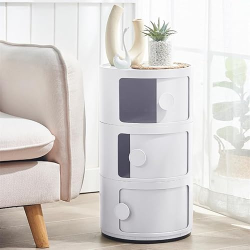 BTGGG Round Bedside Table Bedside Drawers 3 Tier 32x32x58cm,White | Bedside Tables Side Table Bedside Cabinets Fully Assembled Storage Cabinet Bed Side Table for Bedroom Living Room Bathroom