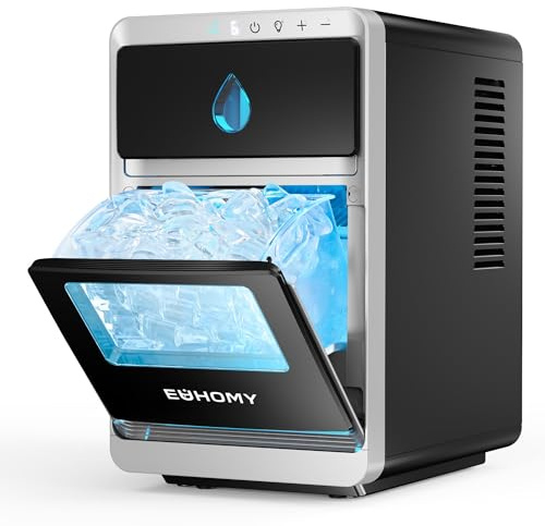 EUHOMY LunaArc™ Macchina Ghiaccio Mezzaluna, 1600Pz/24H Macchina per il Ghiaccio Casa, 16 Cubetti in 12 Min, 1.8L, Autopulente Ice Maker, 3 Dimensioni di Ghiaccio per Whisky/Caffè/Bevande