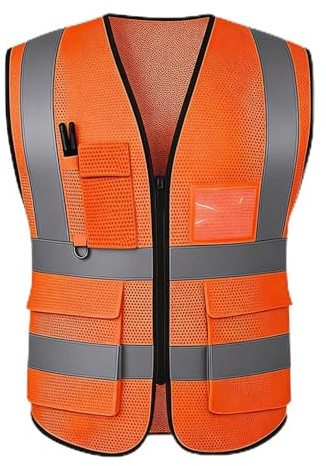GKOB Chemises haute visibilité pour hommes et femmes, gilets de sécurité réfléchissants hautement visibles avec poches, fermeture éclair à l'avant, conformes aux normes ANSI/ISEA