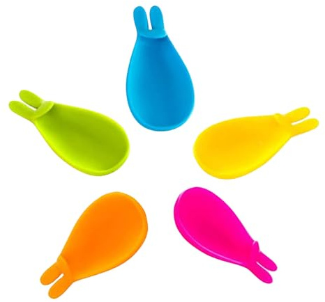 Uonlytech Set da 5 Porta Bustine di Tè in Silicone a Forma di Coniglio, Supporto per Cucchiaio e Marcatore per Bicchieri, Accessori Colorati per Teiera, Adatti per Uso Domestico e Servizio