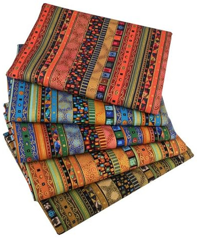 5 paquetes de tela de algodón para manualidades, 50 x 40 cm, tela de algodón de estilo étnico para acolchar, costura, manualidades, bordado, manteles, decoración del hogar